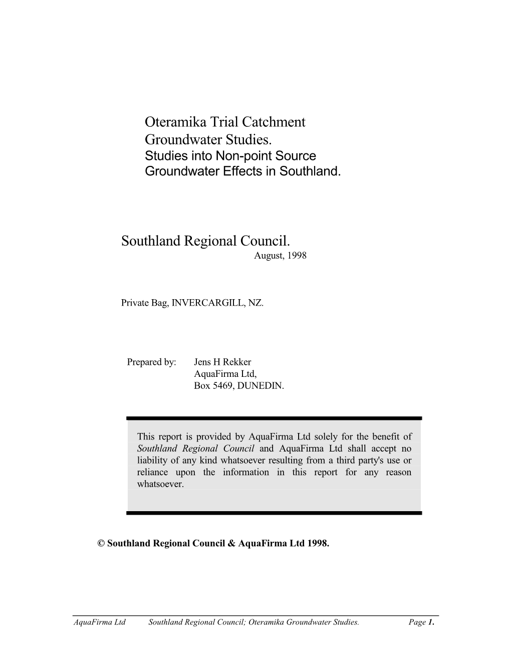 Studies Into Non-Point Source Groundwater Effects in Southland