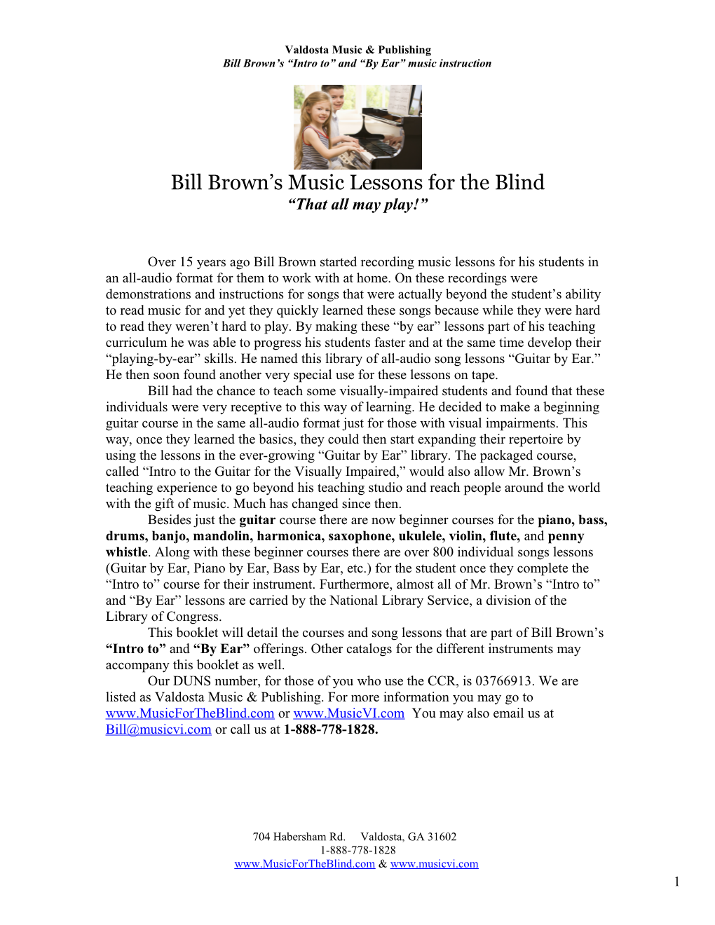 Bill Brown’S Music Lessons For The Blind