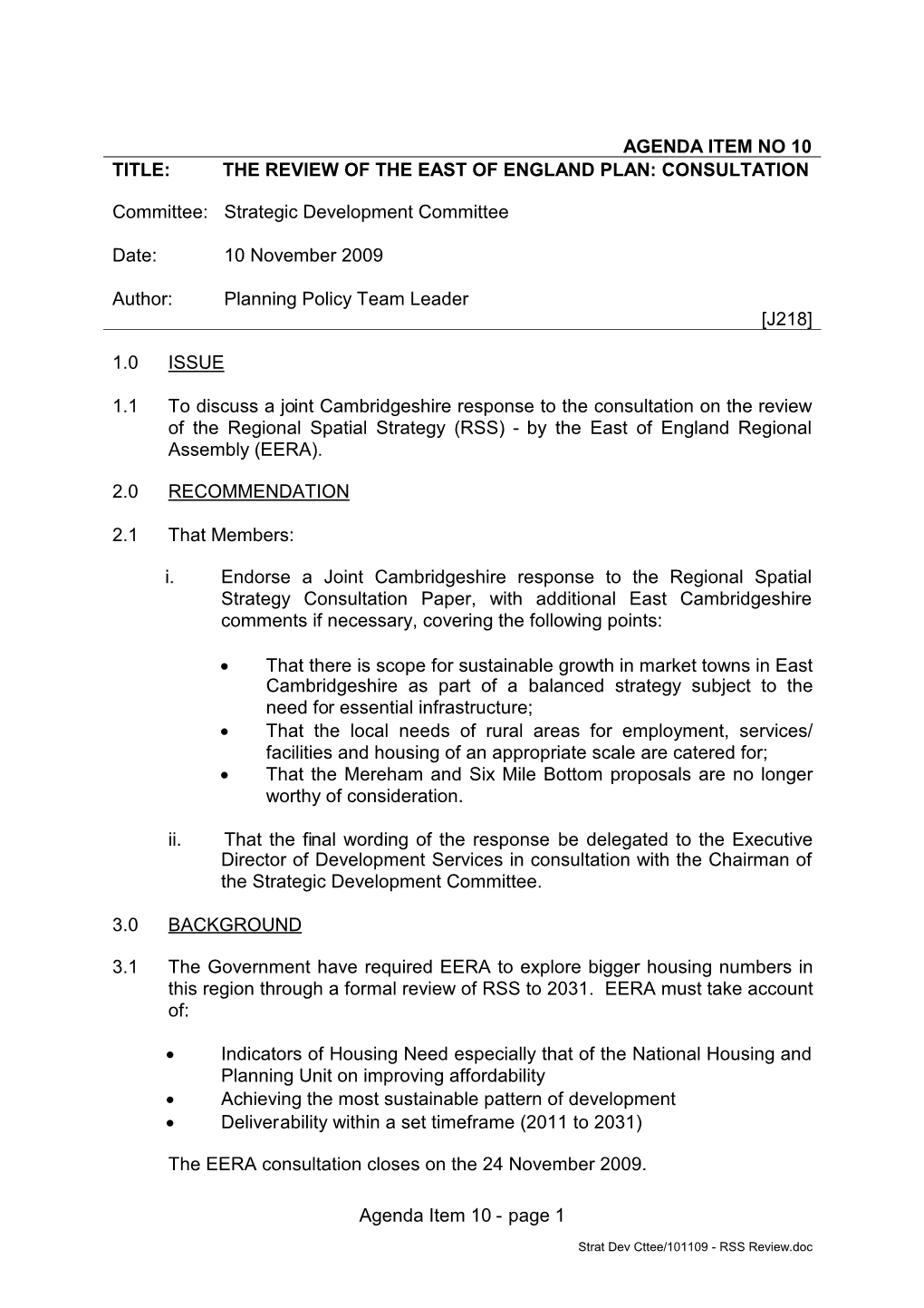 Page 1 AGENDA ITEM NO 10 TITLE