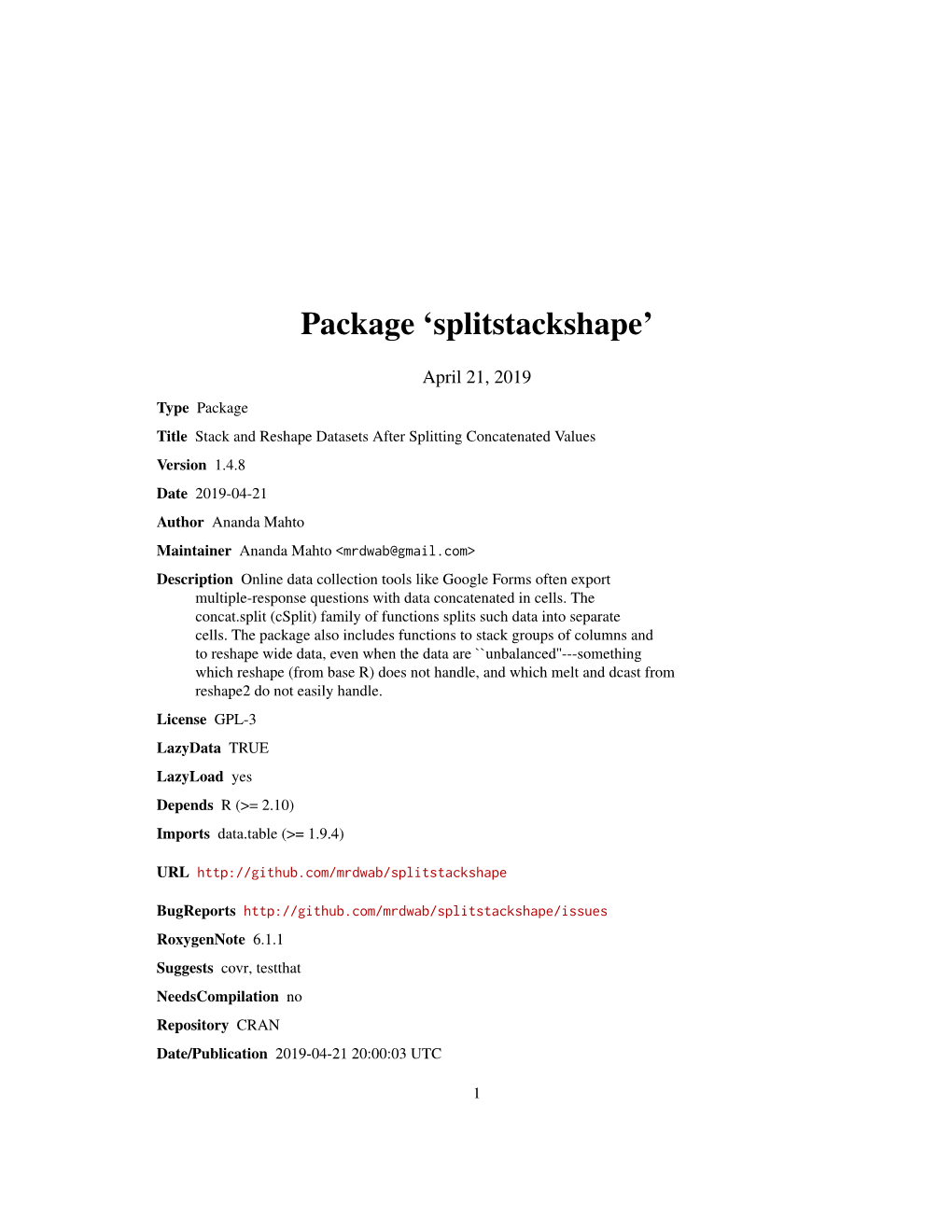 Package 'Splitstackshape'