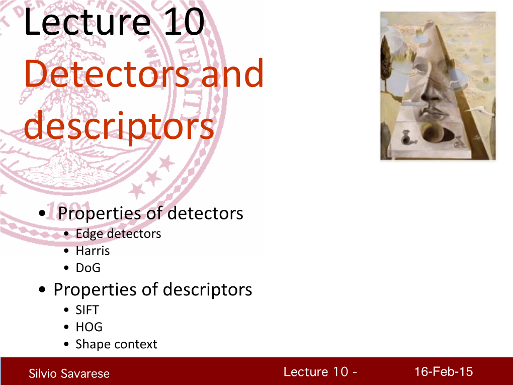 Lecture 10 Detectors and Descriptors