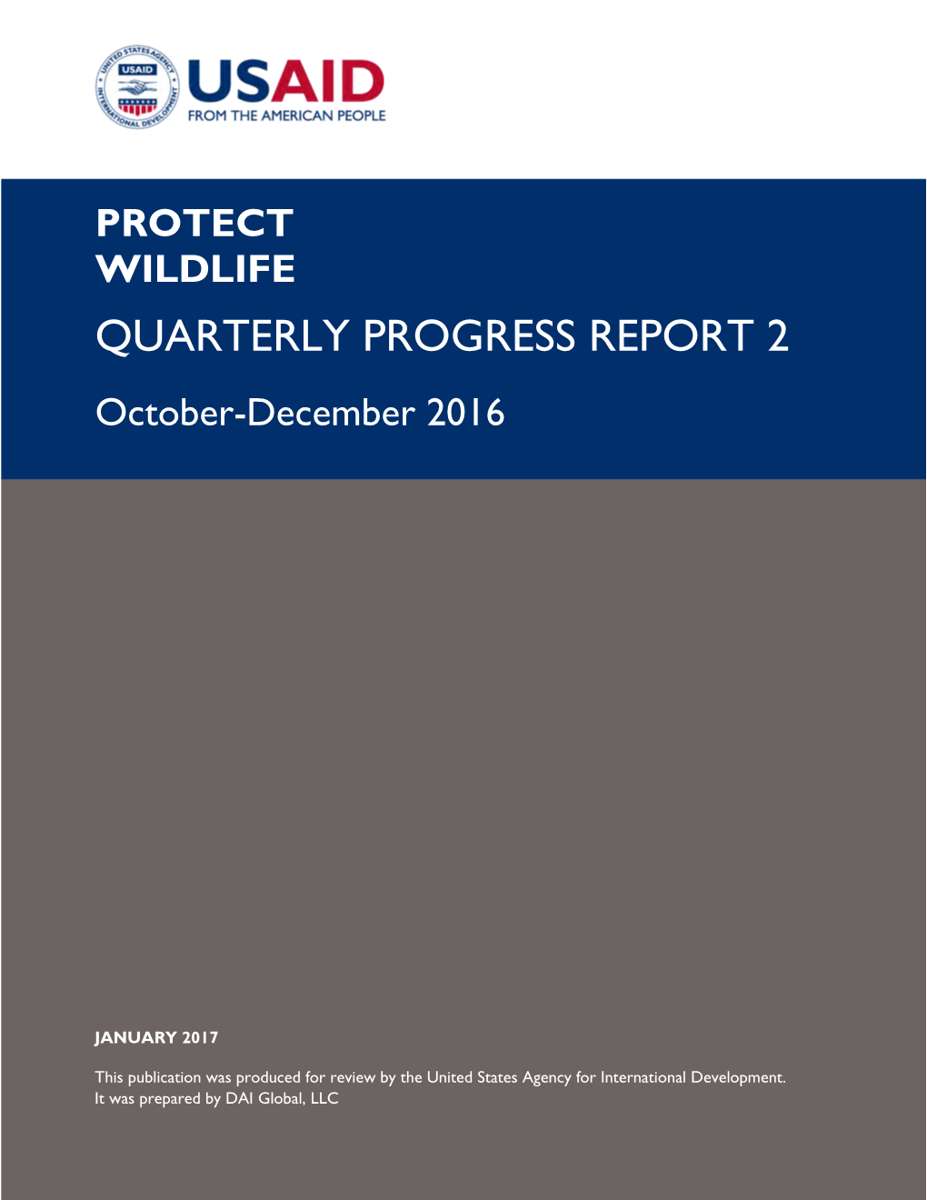 QUARTERLY PROGRESS REPORT 2 October-December 2016