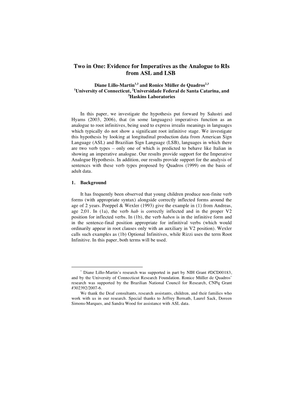 Evidence for Imperatives As the Analogue to Ris from ASL and LSB*