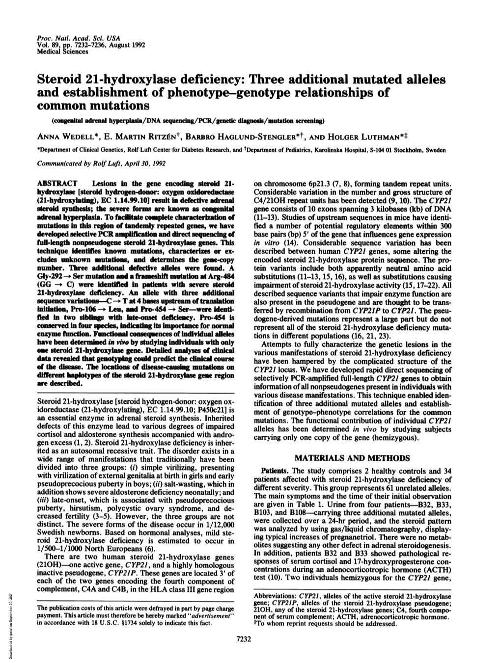 Steroid 21-Hydroxylasedeficiency: Three Additional Mutated Alleles