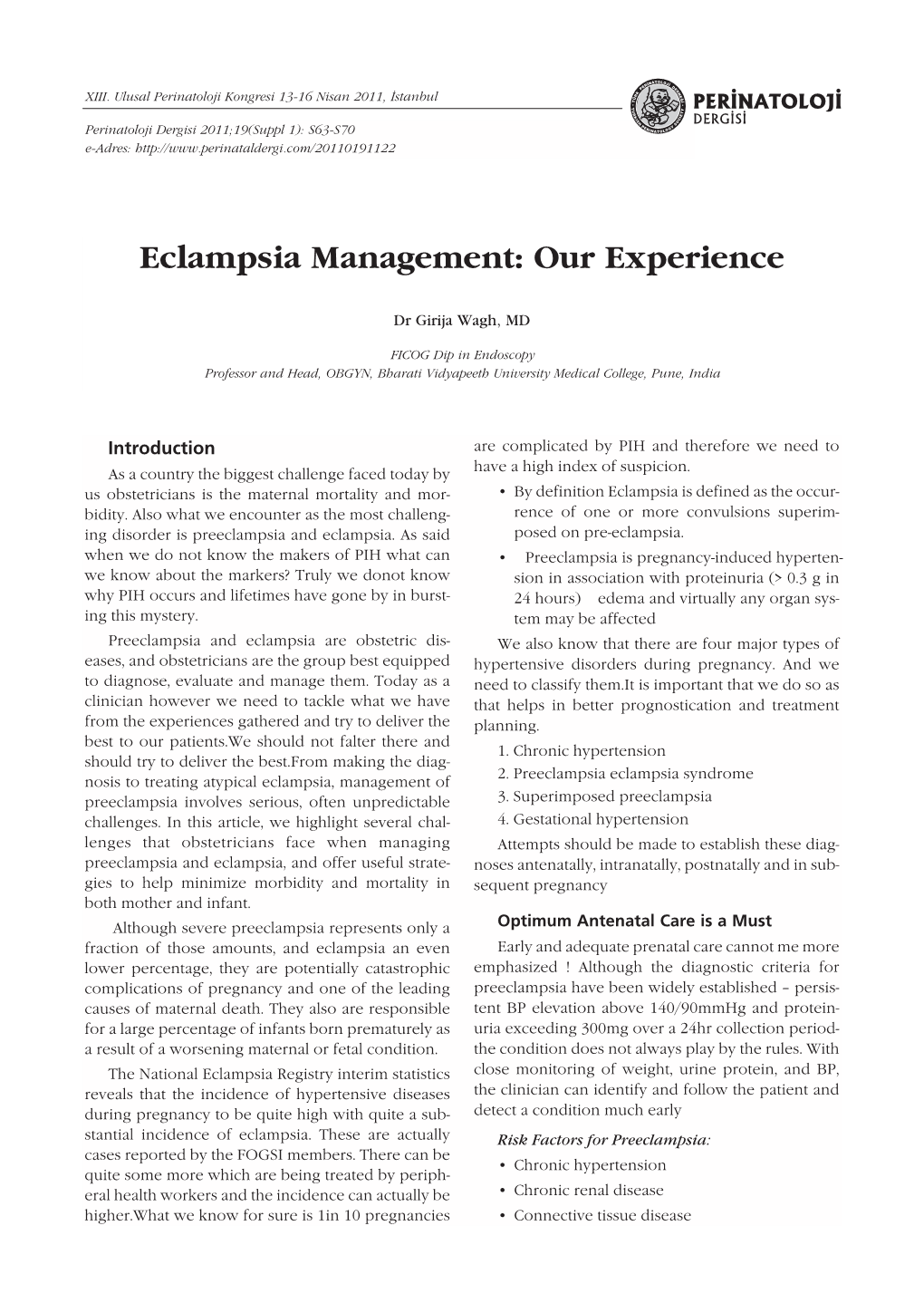 Eclampsia Management: Our Experience