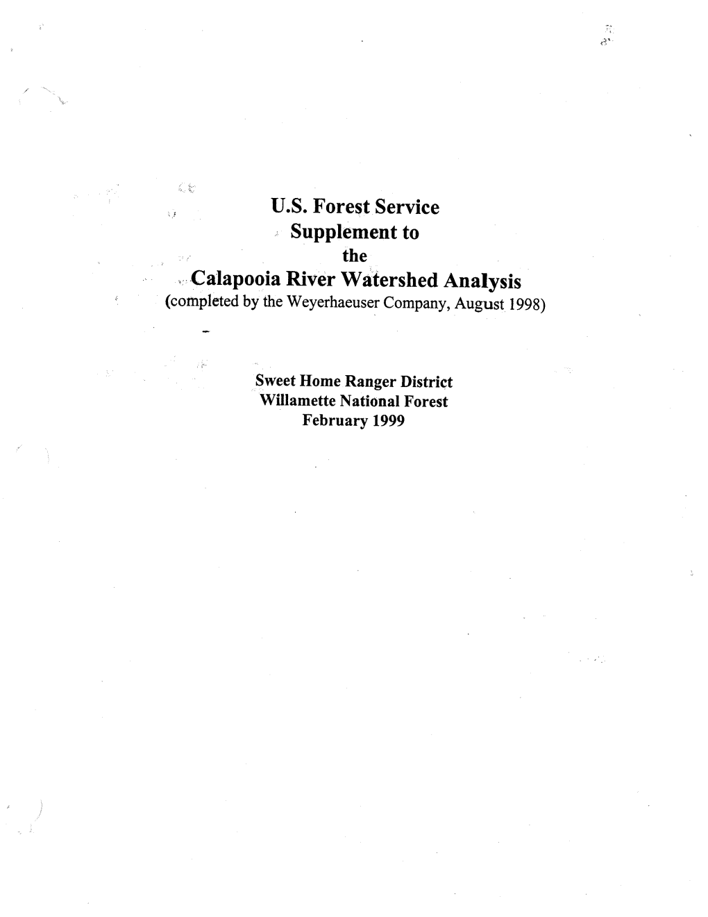 Supplement to Calapooia River Watershed Analysis