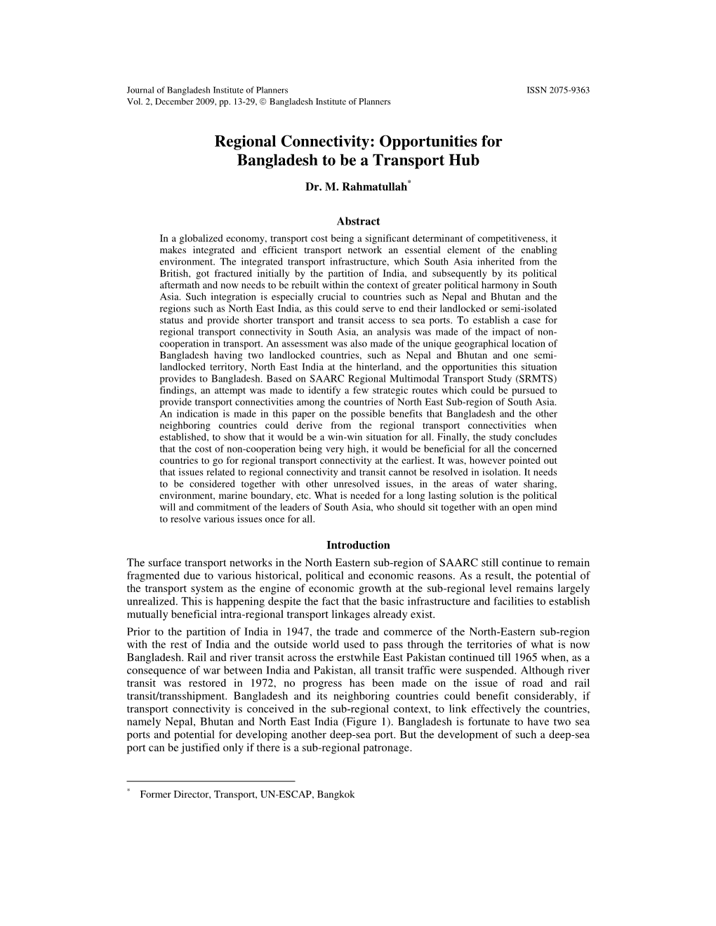 Regional Connectivity: Opportunities for Bangladesh to Be a Transport Hub