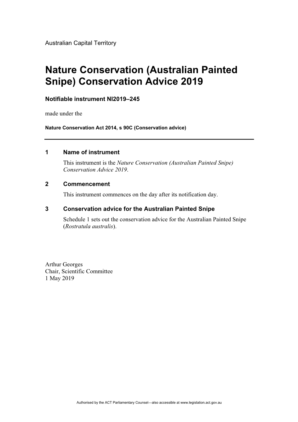 Australian Painted Snipe) Conservation Advice 2019