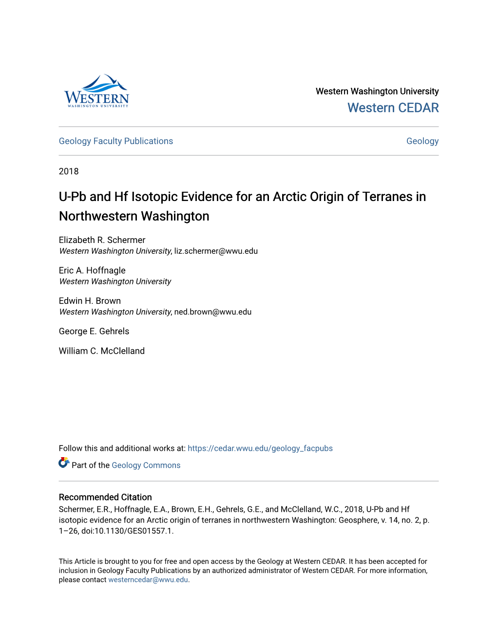 U-Pb and Hf Isotopic Evidence for an Arctic Origin of Terranes in Northwestern Washington