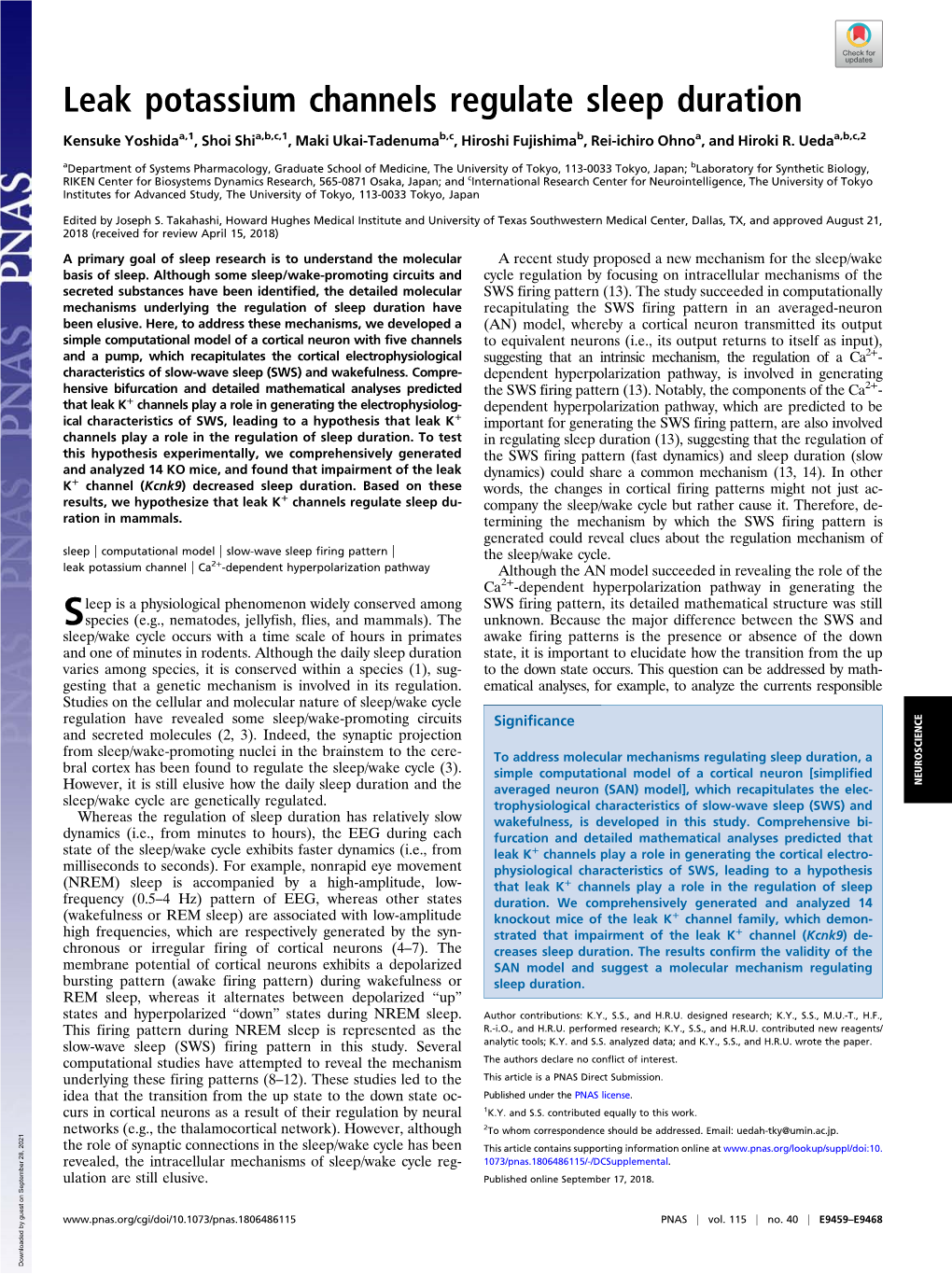 Leak Potassium Channels Regulate Sleep Duration