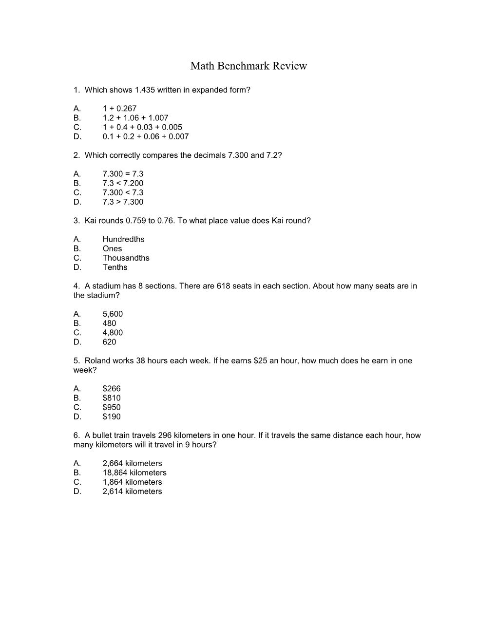 Math Benchmark Review