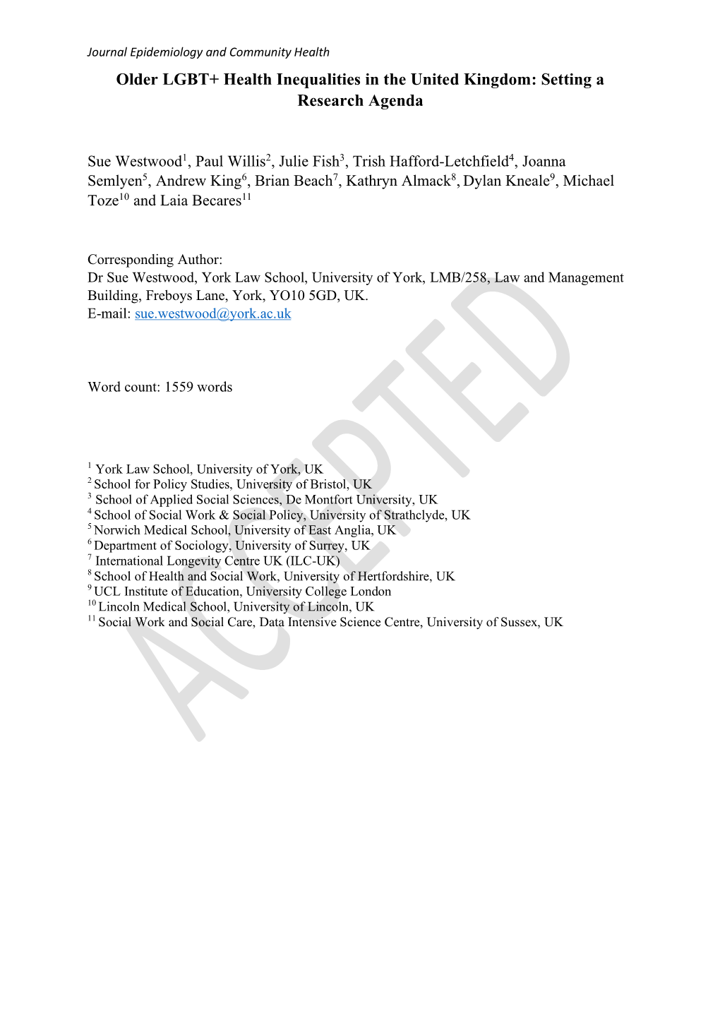 Older LGBT+ Health Inequalities in the United Kingdom: Setting a Research Agenda