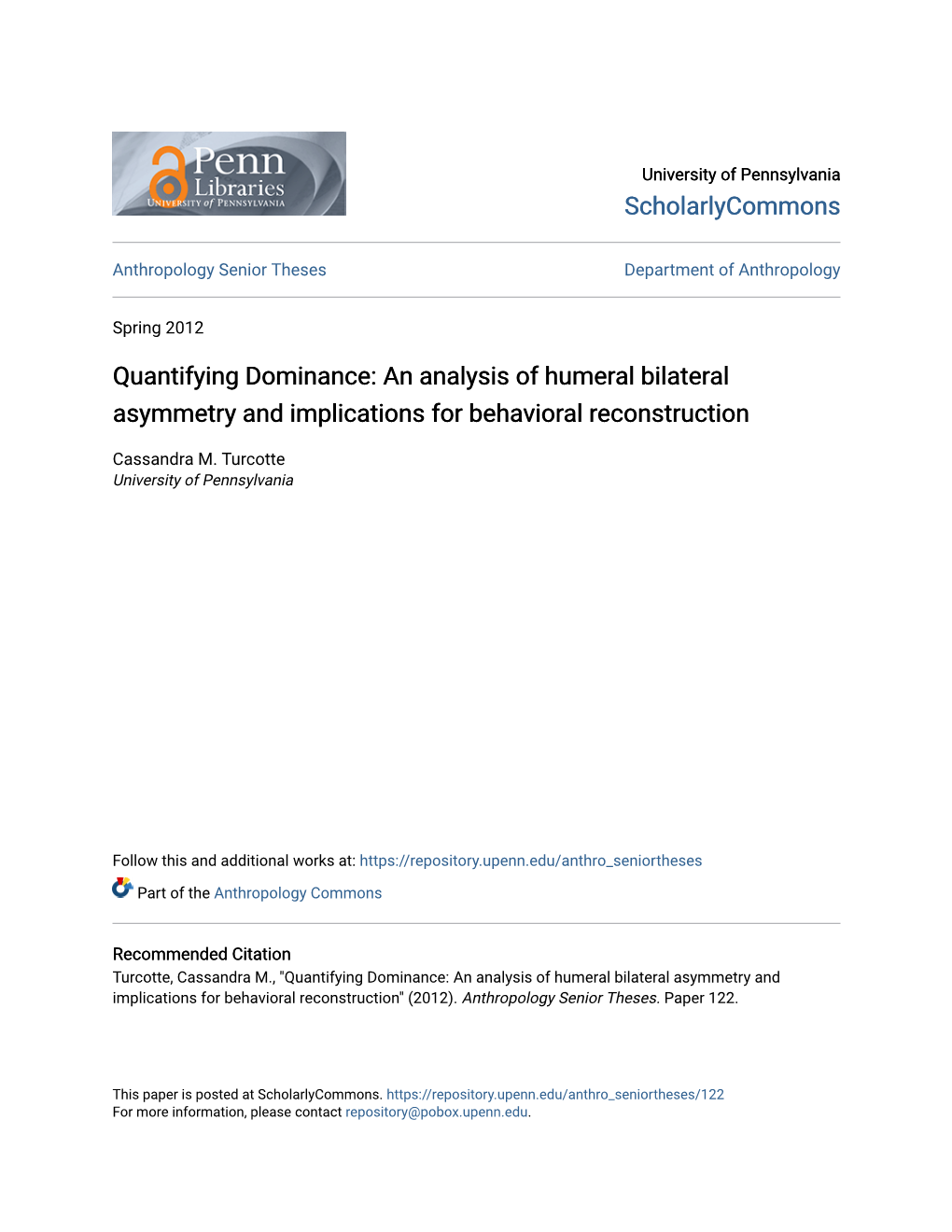 An Analysis of Humeral Bilateral Asymmetry and Implications for Behavioral Reconstruction