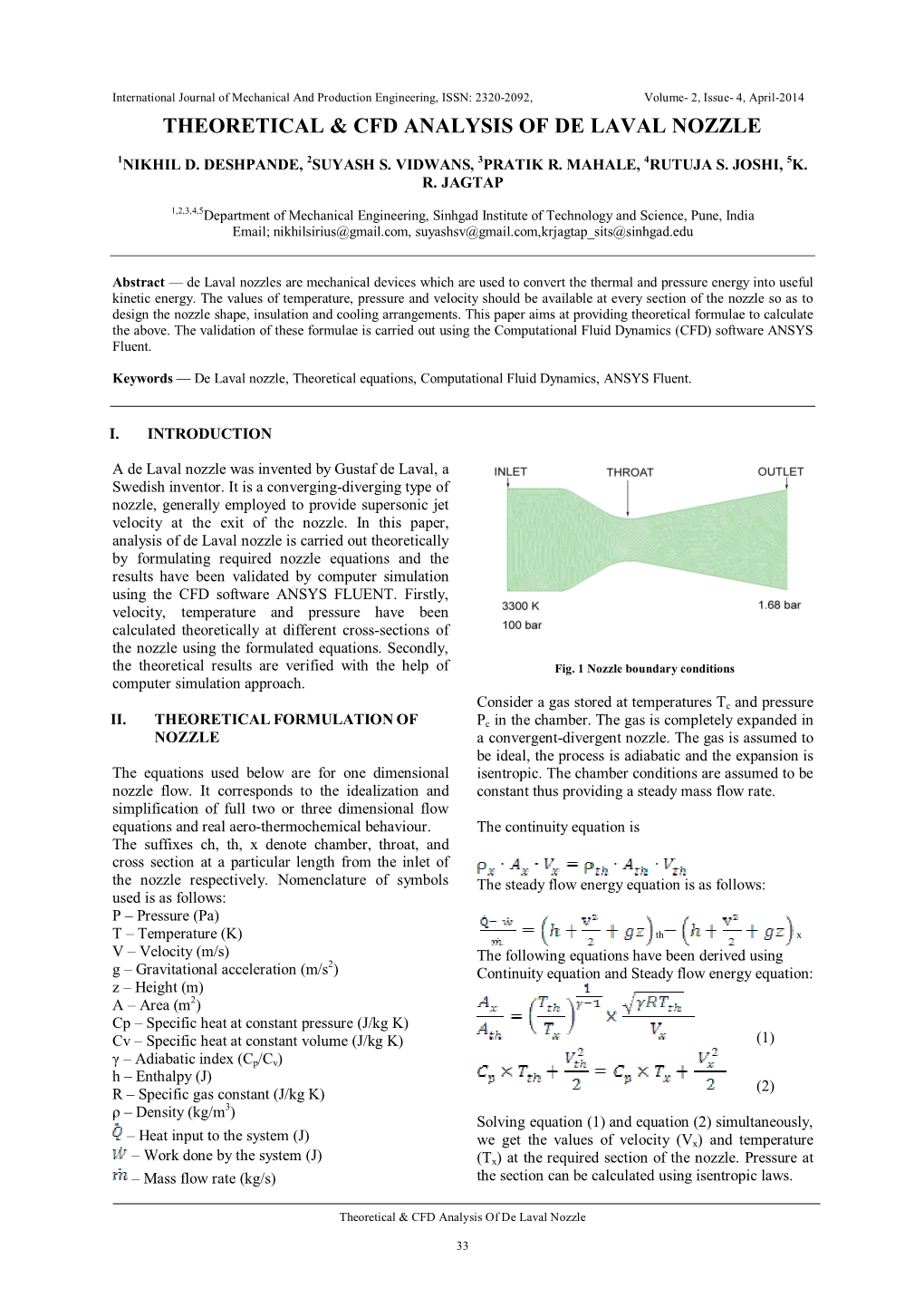 Theoretical & Cfd Analysis of De Laval Nozzle