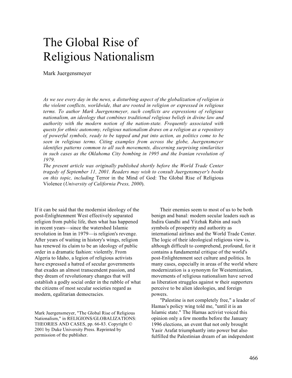 Global Rise of Secular Nationalism