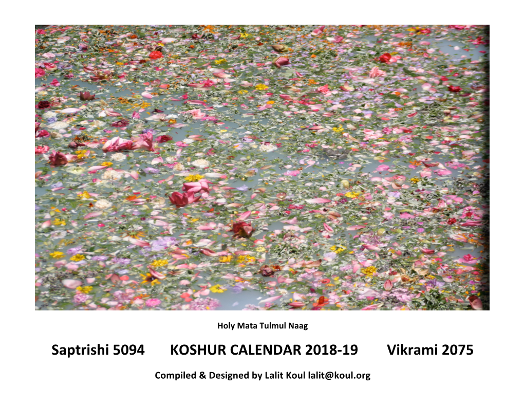 Koshur Calendar 2018-19