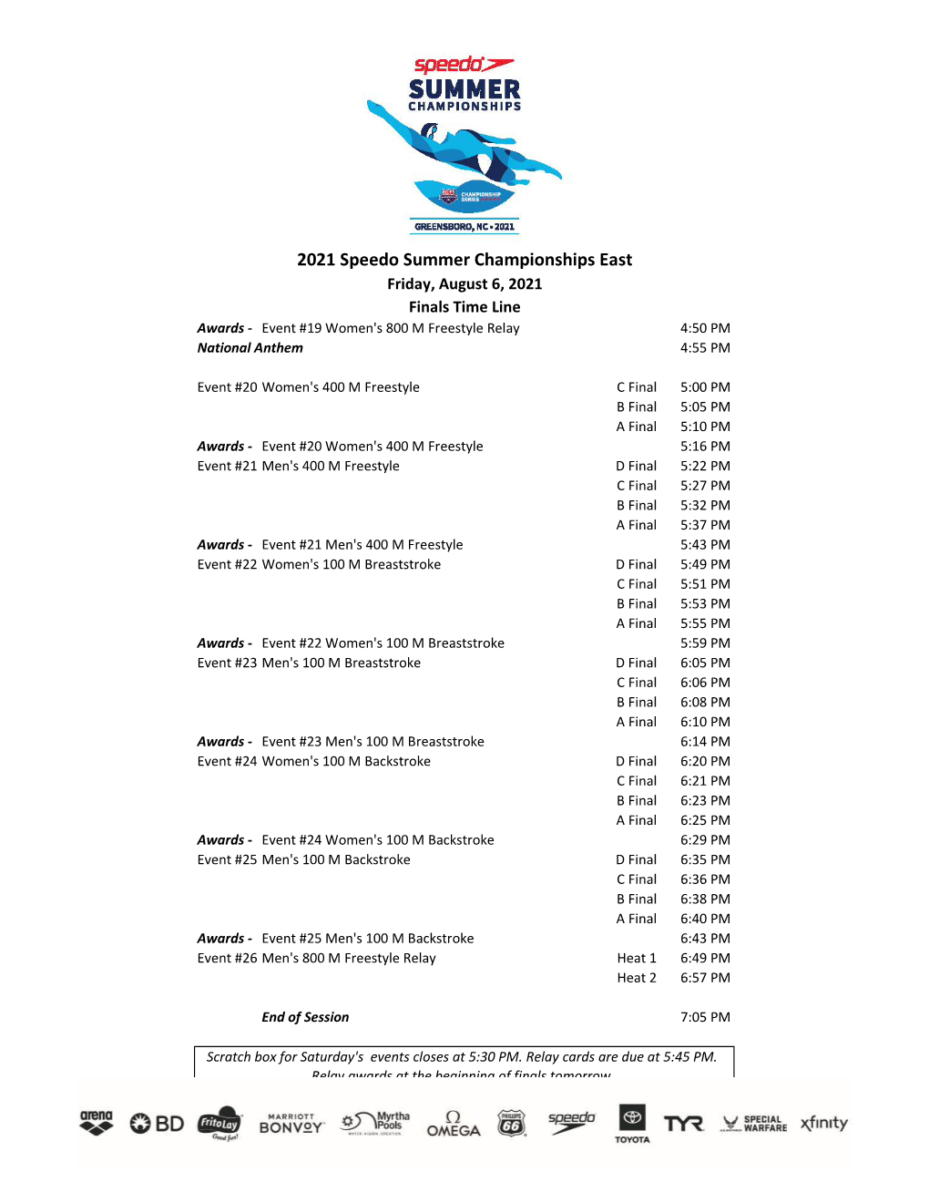 Friday Finals Heat Sheet