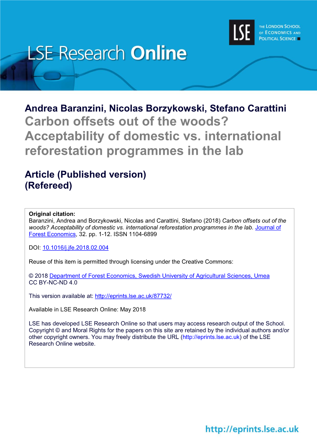 Carbon Offsets out of the Woods? Acceptability of Domestic Vs