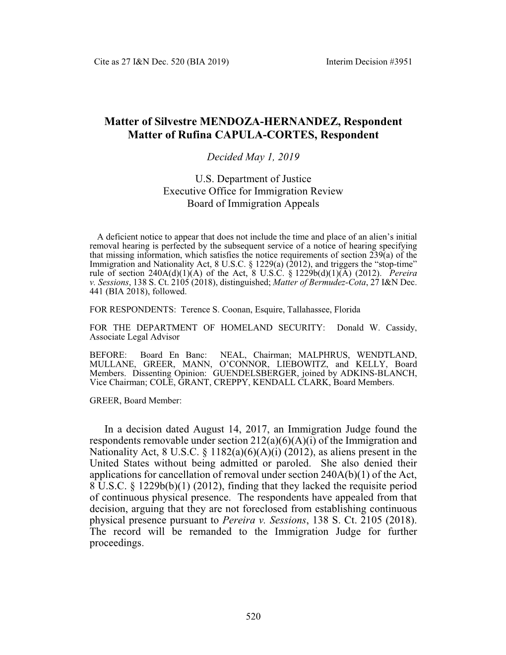 Matter of MENDOZA-HERNANDEZ CAPULA-CORTES 27 I&N Dec. 520 (BIA 2019)