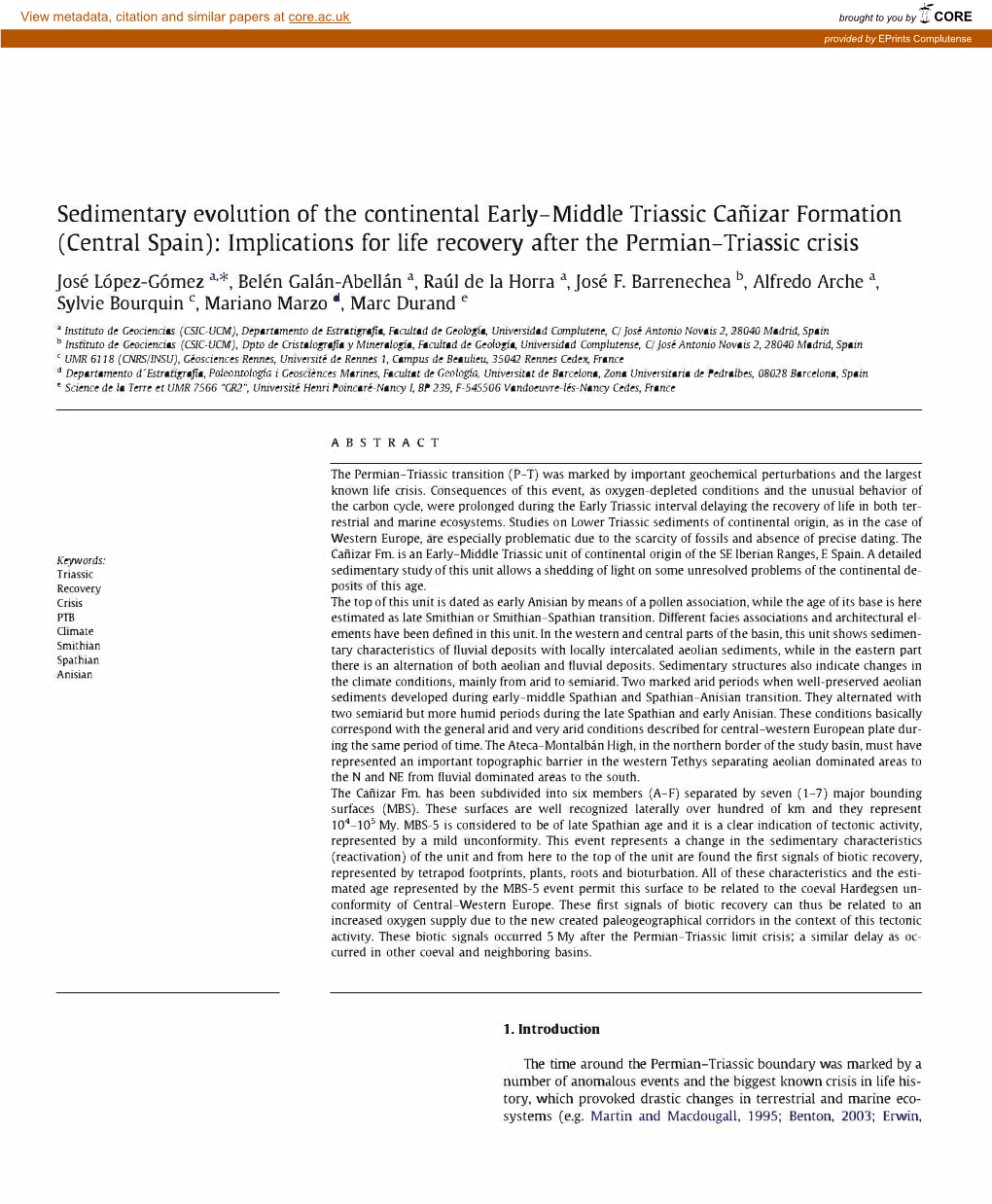 Sedimentary Evolution of the Continental Early-Middle Triassic Cafiizar Formation (Central Spain): Implications for Life Recovery After the Permian-Triassic Crisis