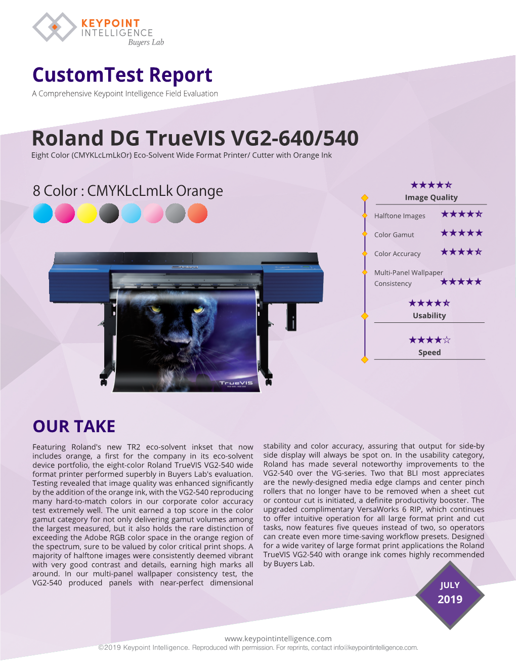 Roland DG Truevis VG2-640/540 Eight Color (Cmyklclmlkor)VG2 Eco-Solvent Wide Format Printer/ Cutter with Orangesg2 Ink
