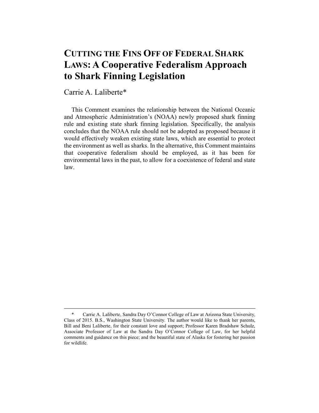 A Cooperative Federalism Approach to Shark Finning Legislation Carrie A