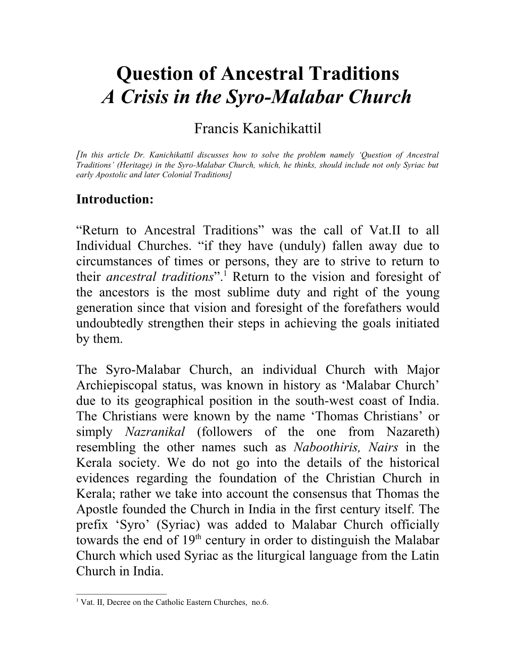 Why a Crisis in the Syro-Malabar Church?