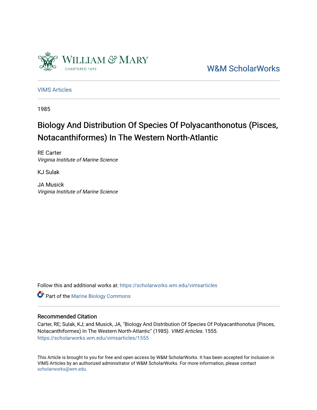 Biology and Distribution of Species of Polyacanthonotus (Pisces, Notacanthiformes) in the Western North-Atlantic