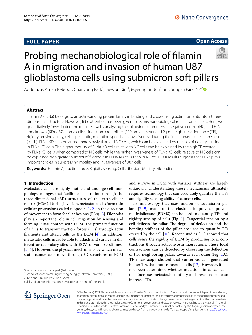 Probing Mechanobiological Role of Filamin a in Migration and Invasion