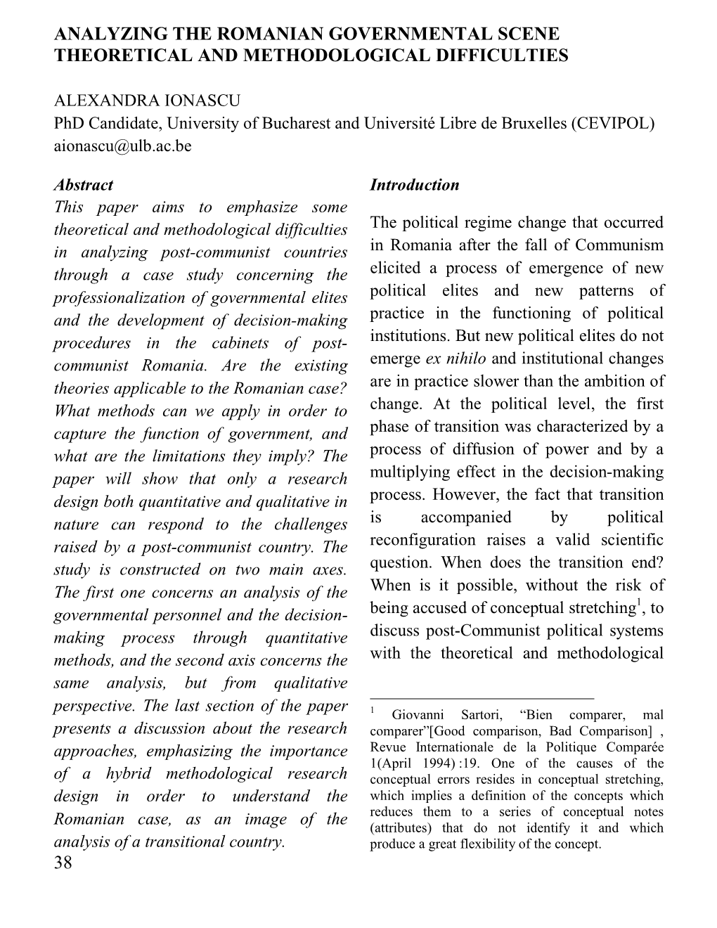 38 Analyzing the Romanian Governmental Scene