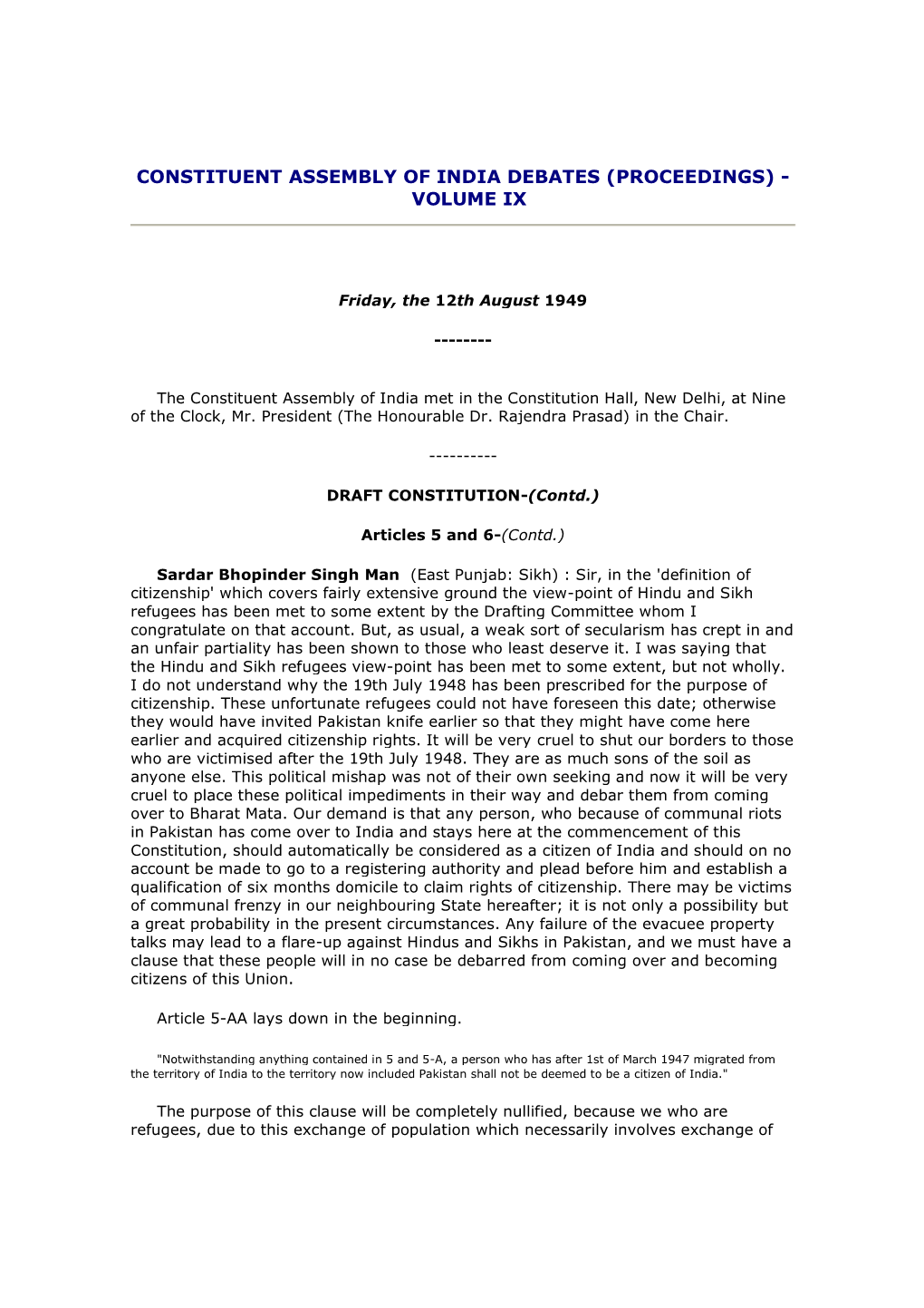 Constituent Assembly of India Debates (Proceedings) - Volume Ix