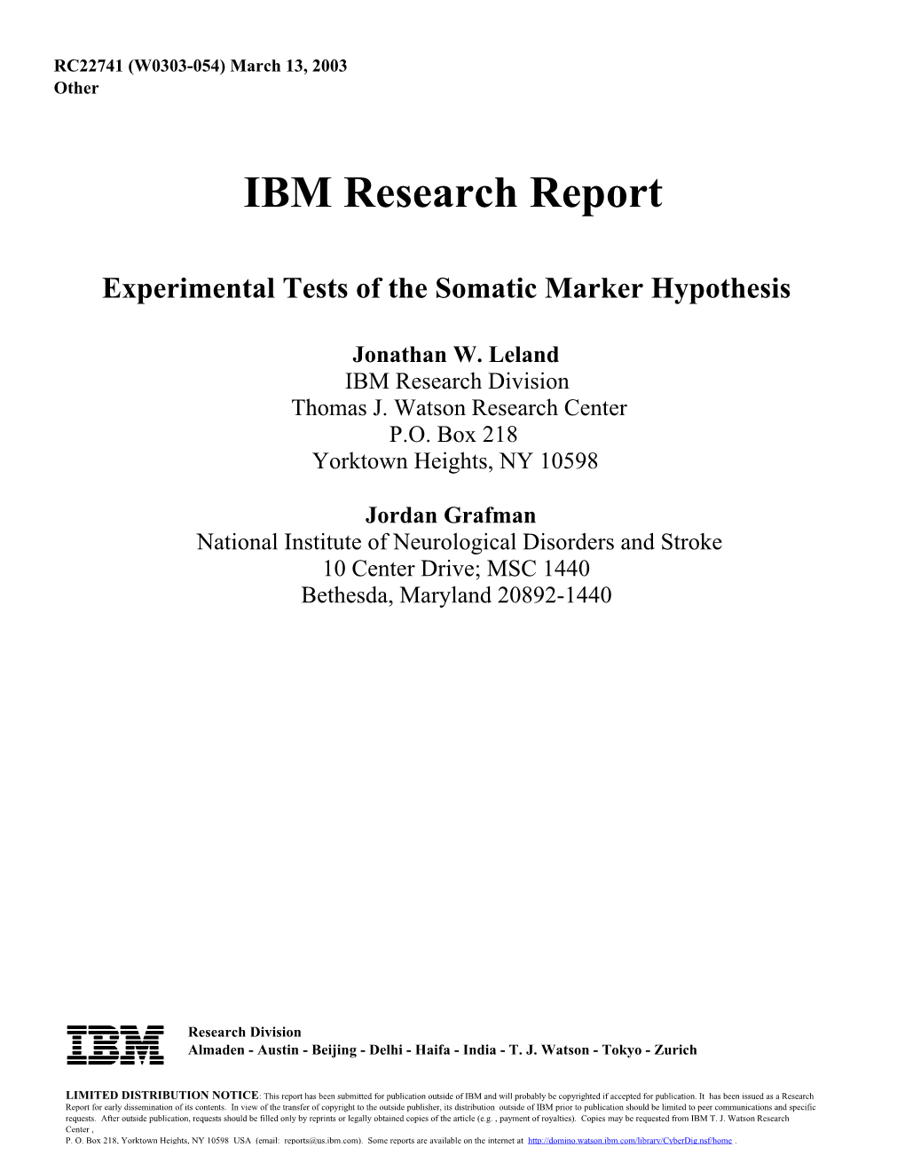 Experimental Tests of the Somatic Marker Hypothesis