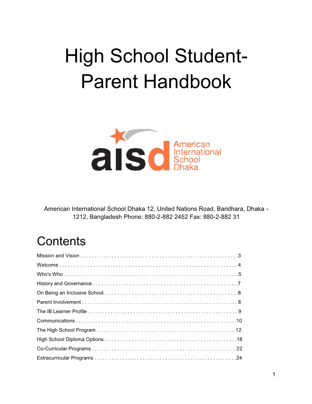 High School Student- Parent Handbook