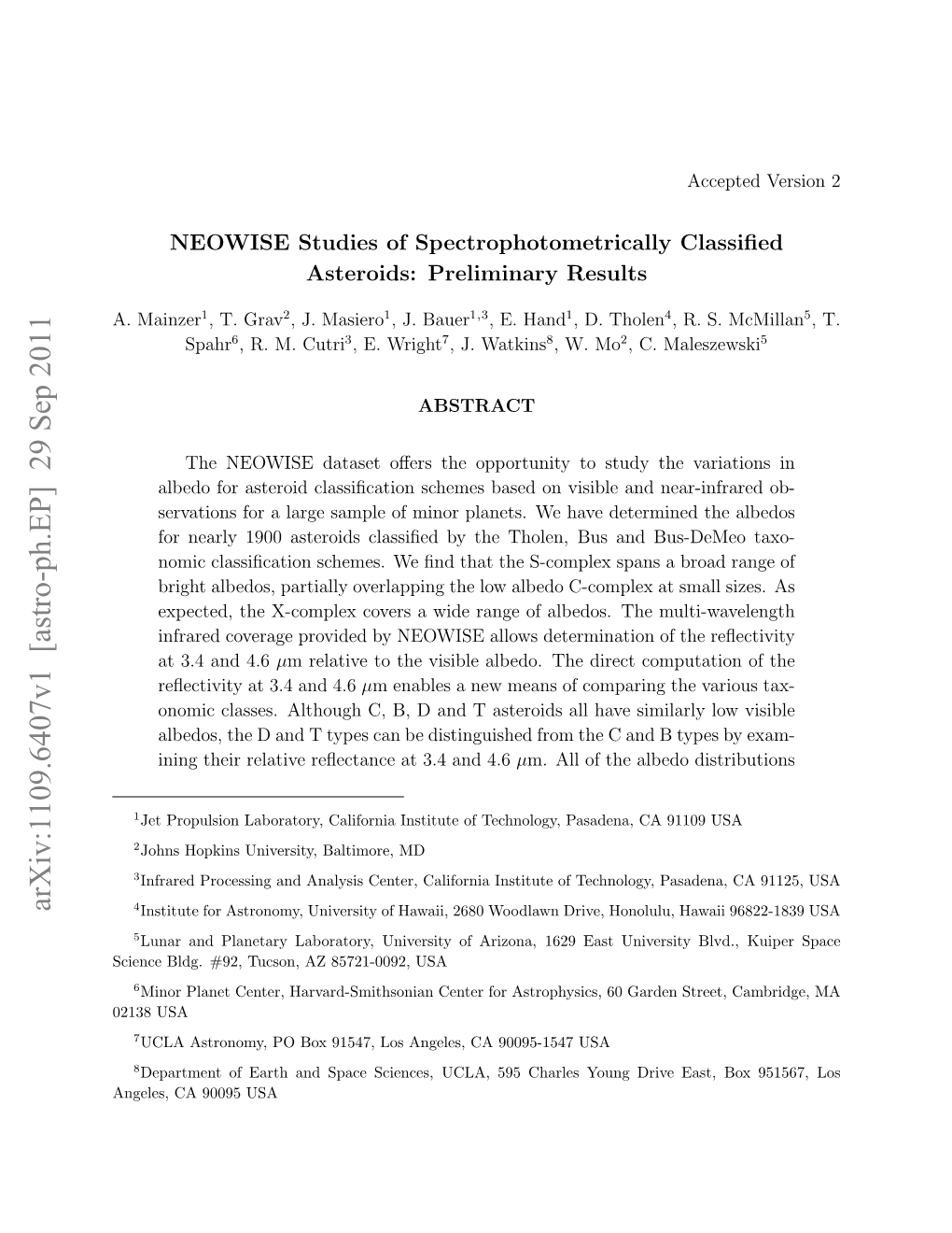 NEOWISE Studies of Spectrophotometrically Classified Asteroids: Preliminary Results