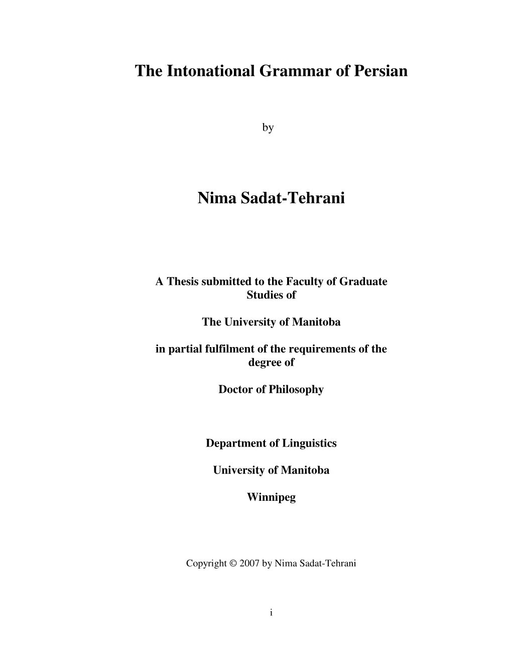 The Intonational Grammar of Persian Nima Sadat-Tehrani