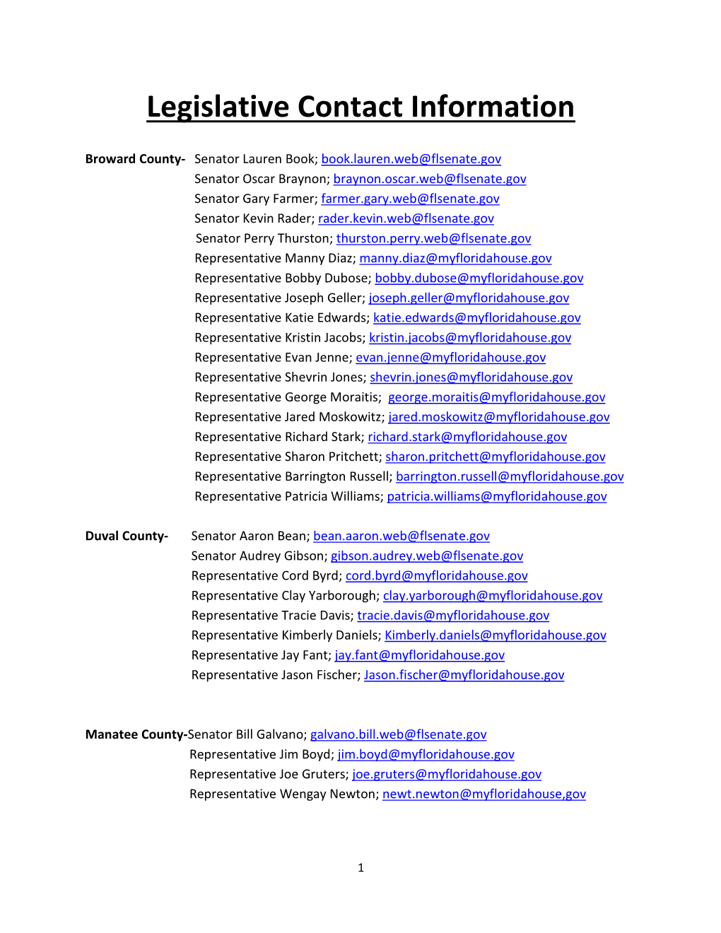 Legislative Contact Information