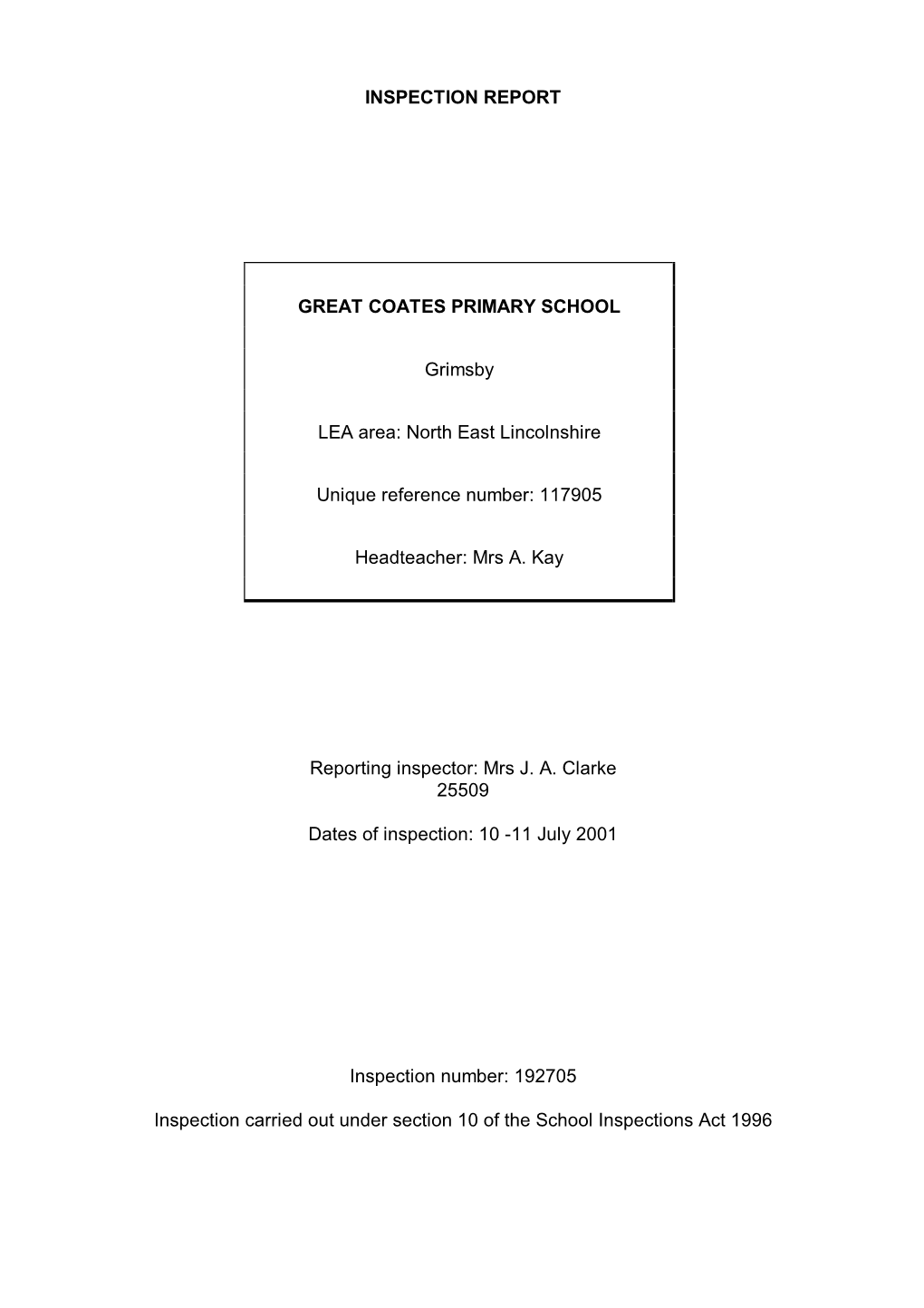 Inspection Report Great Coates Primary School