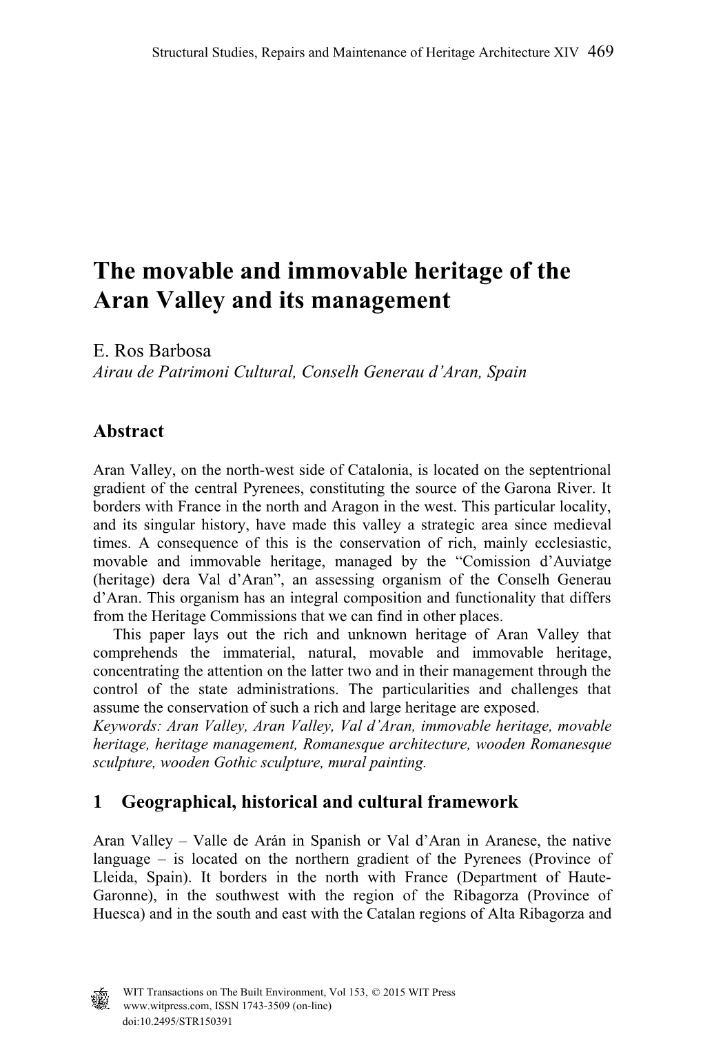 The Movable and Immovable Heritage of the Aran Valley and Its Management