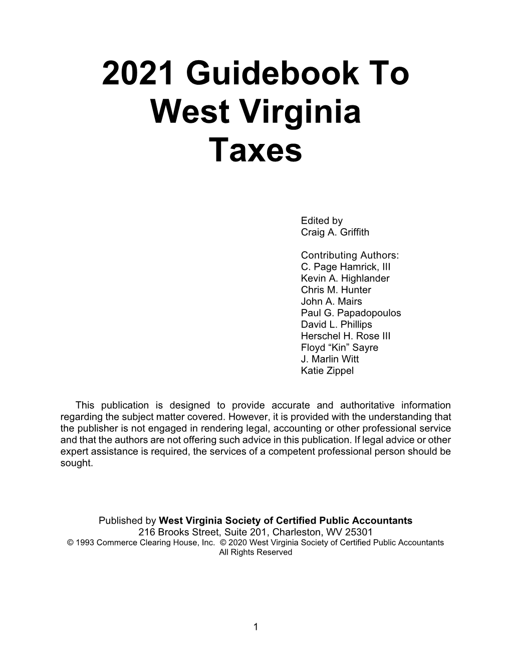 2021 Guidebook to West Virginia Taxes and Ensuing Editions