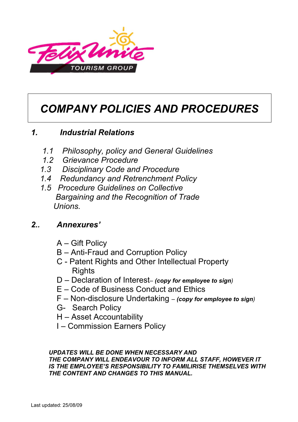 Company Policies and Procedures