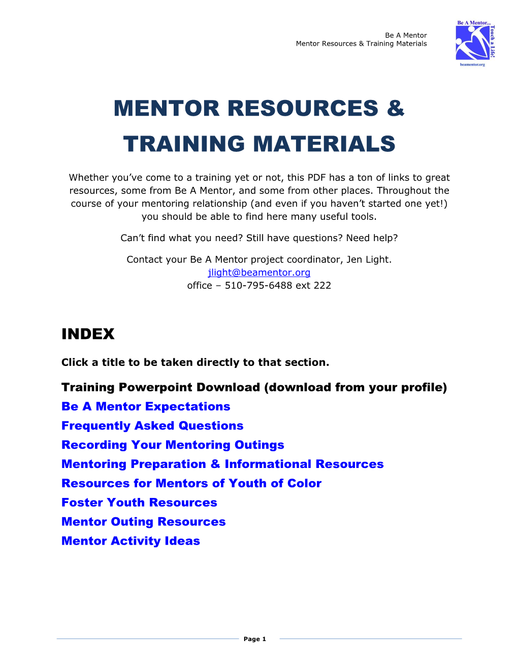 Mentor Resources & Training Materials