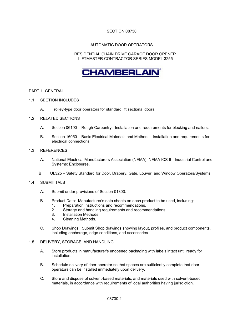 Section 08730 - Automatic Door Operators