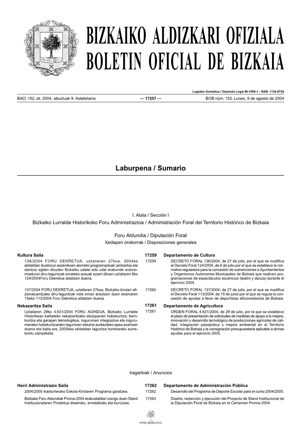 Bizkaiko Aldizkari Ofiziala Boletin Oficial De Bizkaia