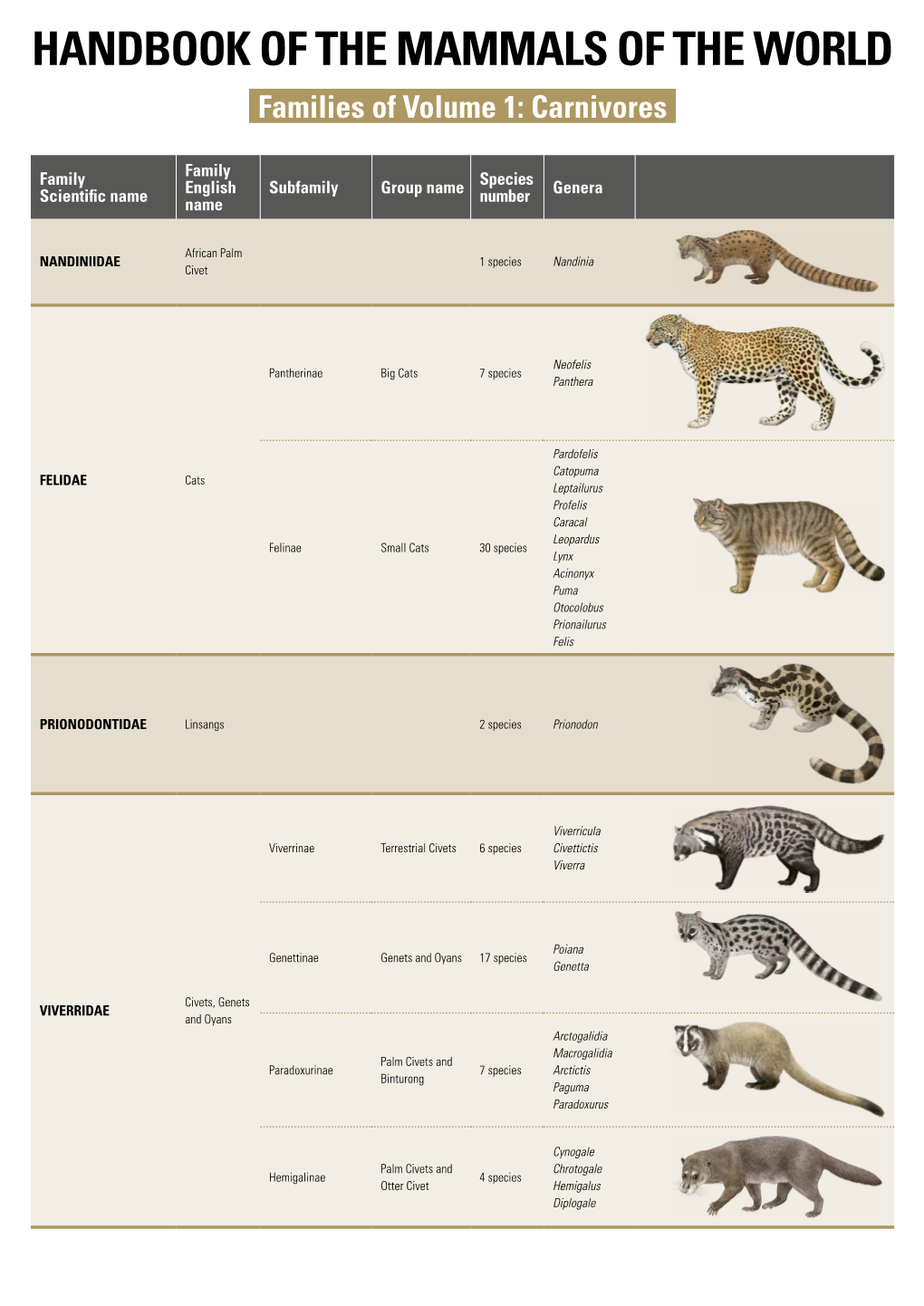 HANDBOOK of the MAMMALS of the WORLD Families of Volume 1: Carnivores