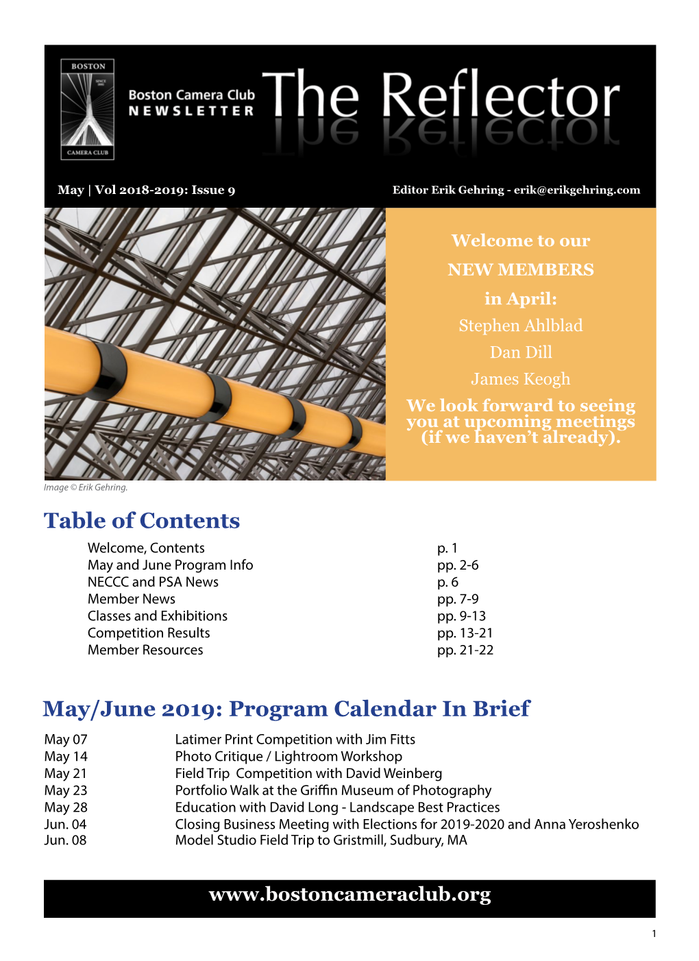 Table of Contents May/June 2019: Program Calendar in Brief