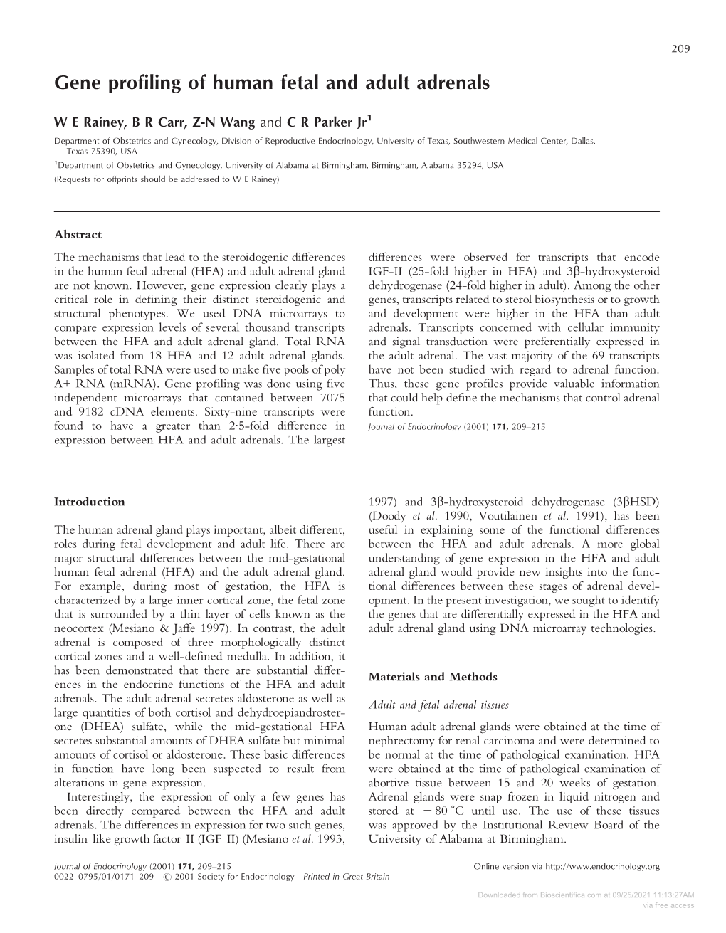 Gene Profiling of Human Fetal and Adult Adrenals