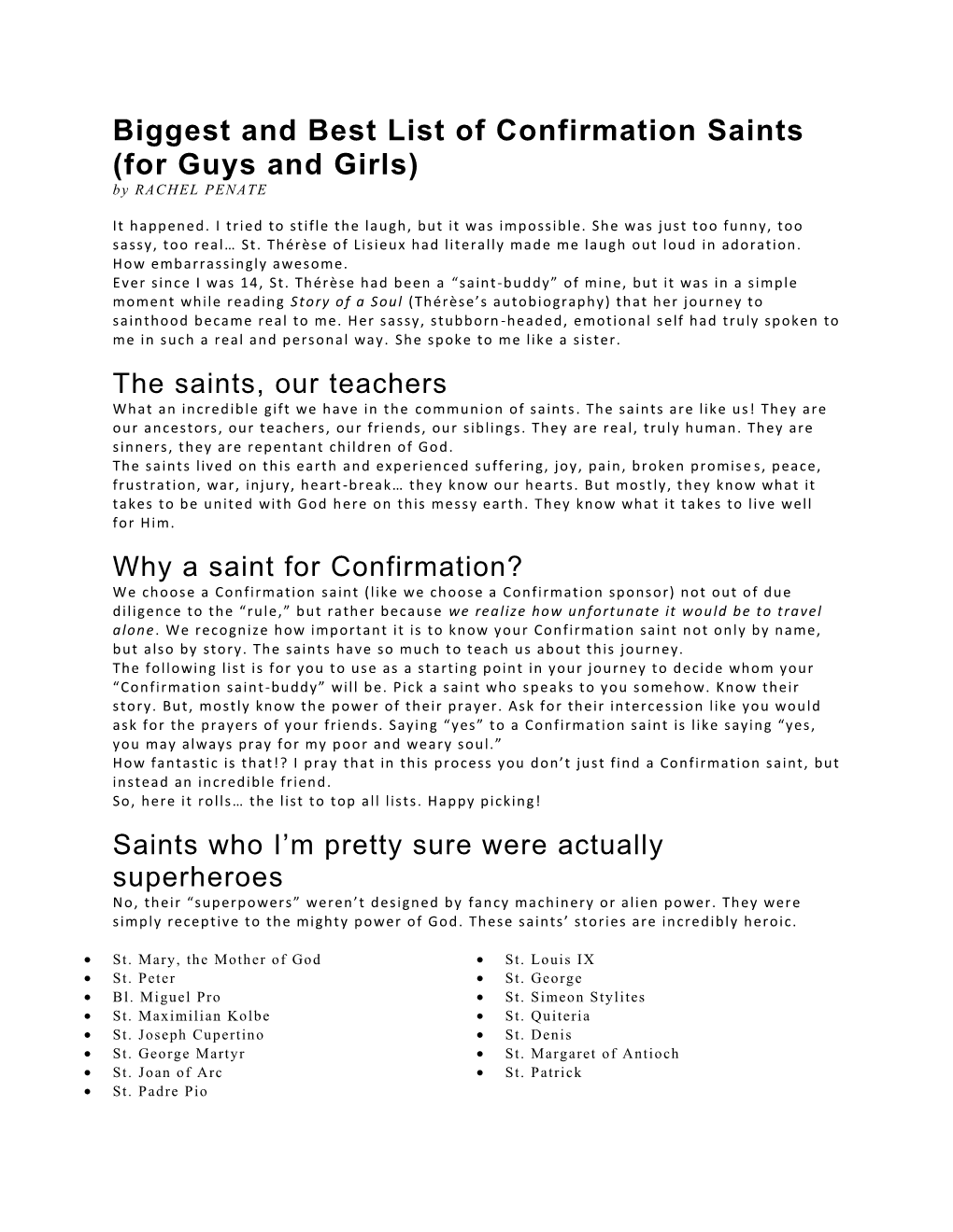 Biggest and Best List of Confirmation Saints (For Guys and Girls) by RACHEL PENATE