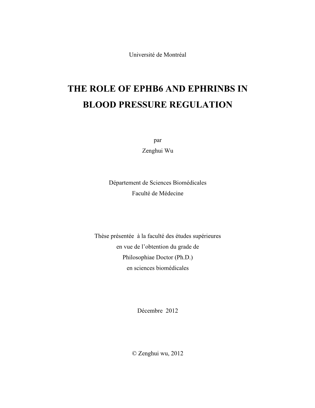 The Role of Ephb6 and Ephrinbs in Blood Pressure Regulation