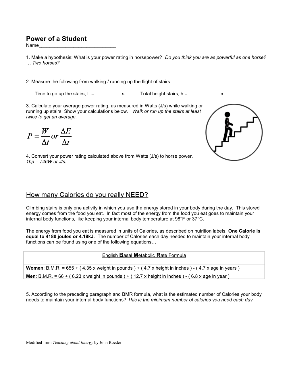 Power of a Student Activity Handout