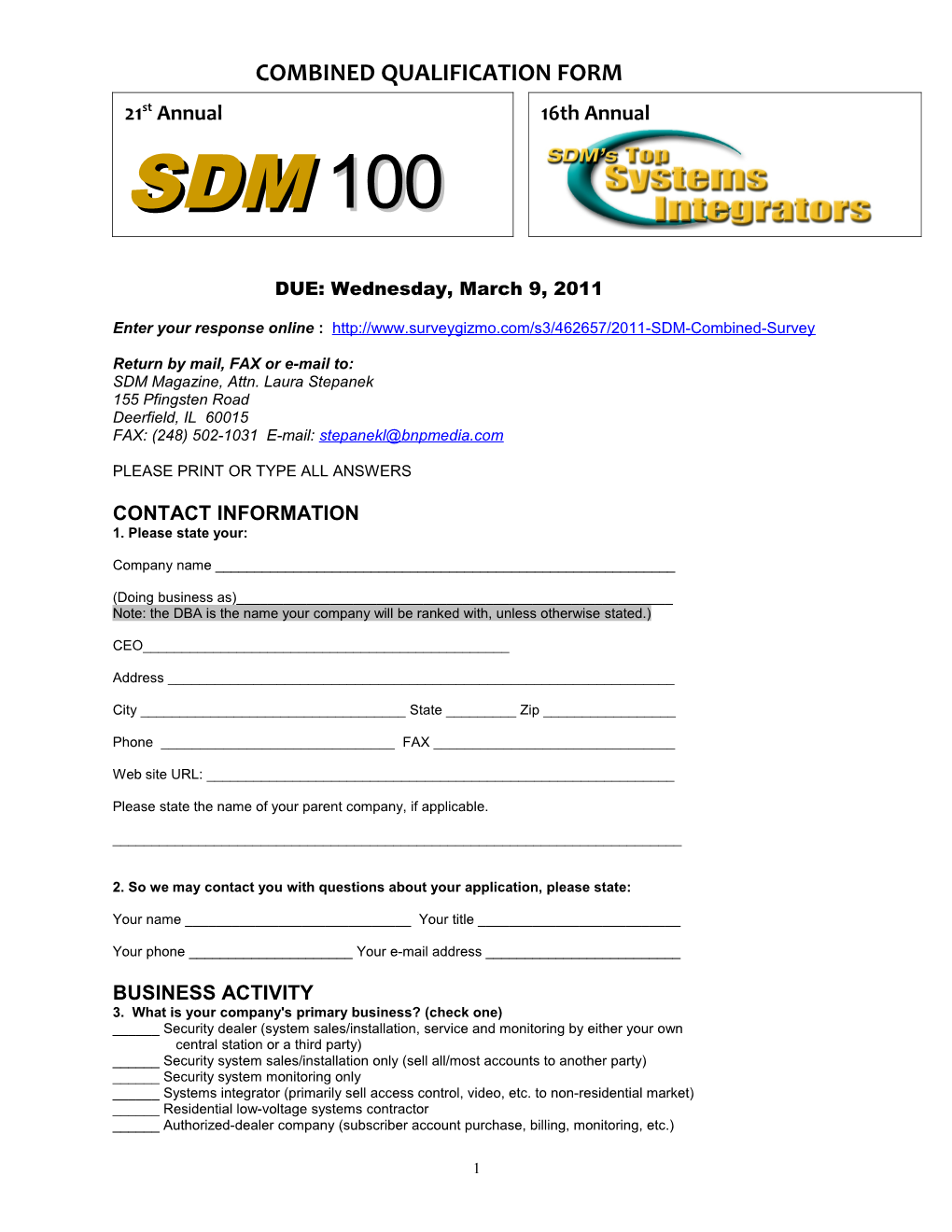 Combined Qualification Form